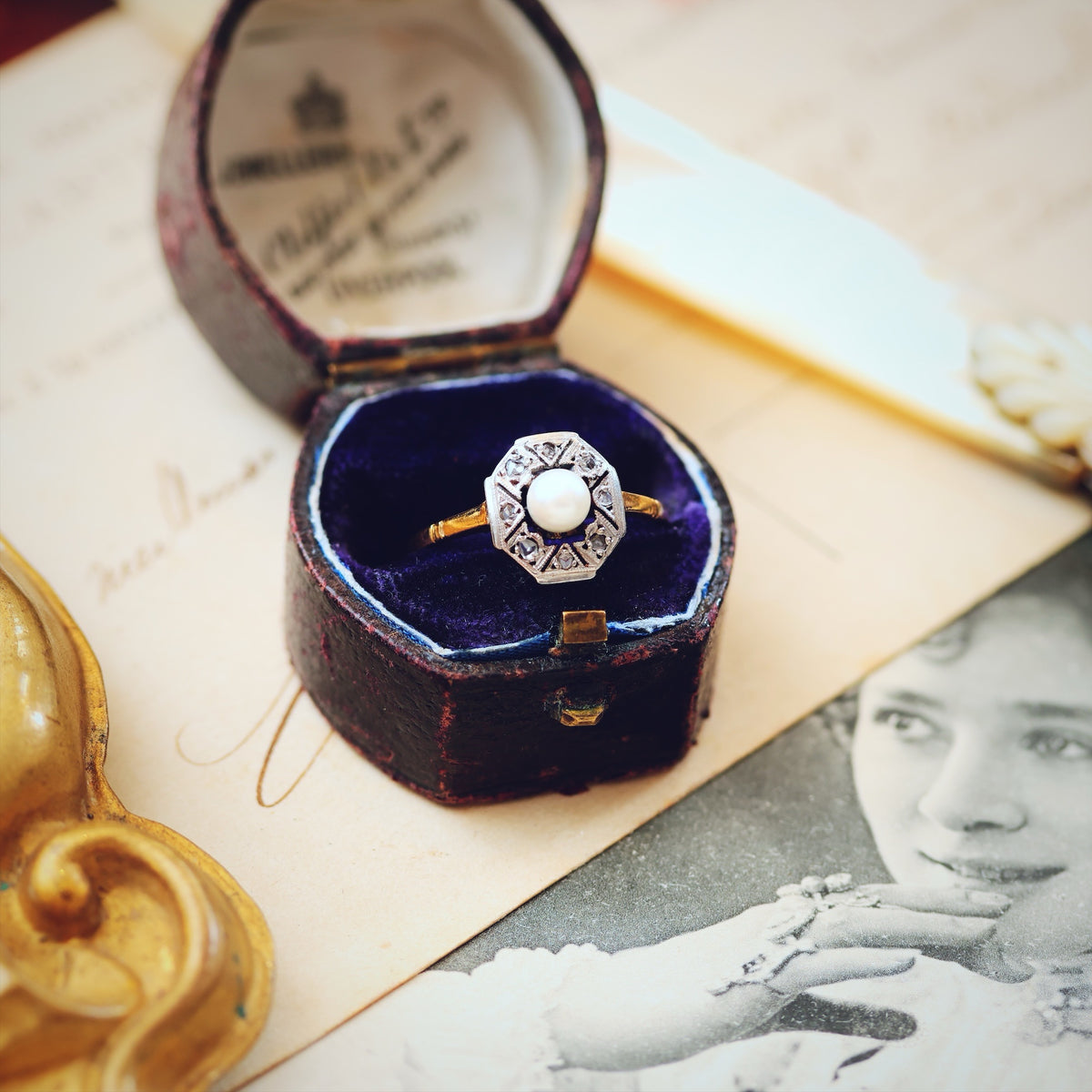 Dainty Vintage 1920's Pearl & Diamond Dress Ring