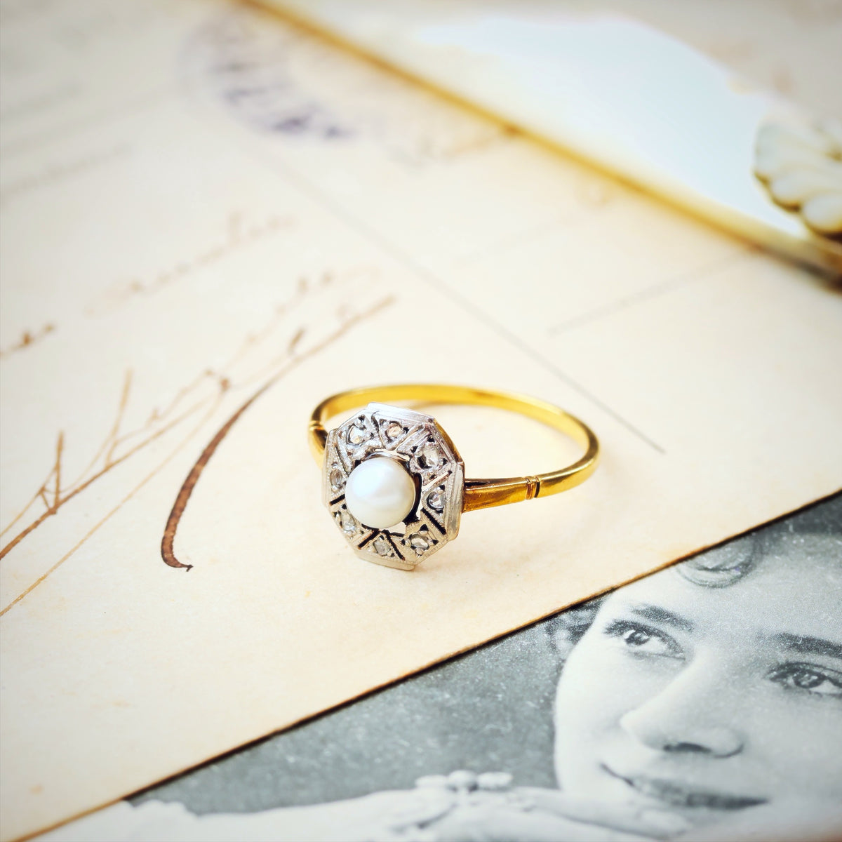 Dainty Vintage 1920's Pearl & Diamond Dress Ring