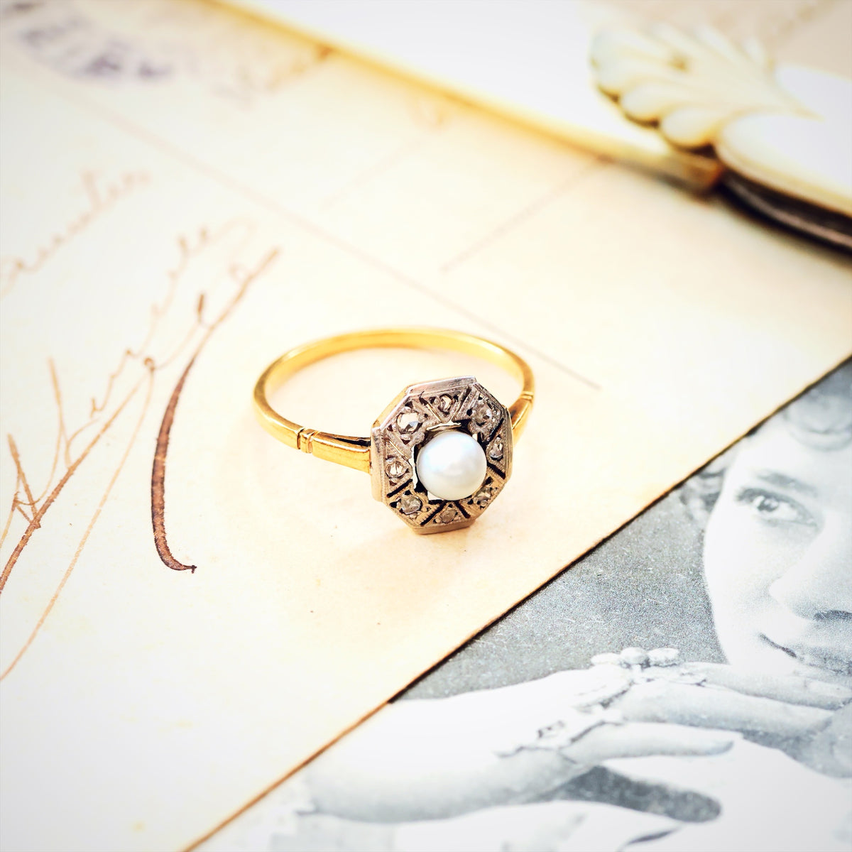 Dainty Vintage 1920's Pearl & Diamond Dress Ring
