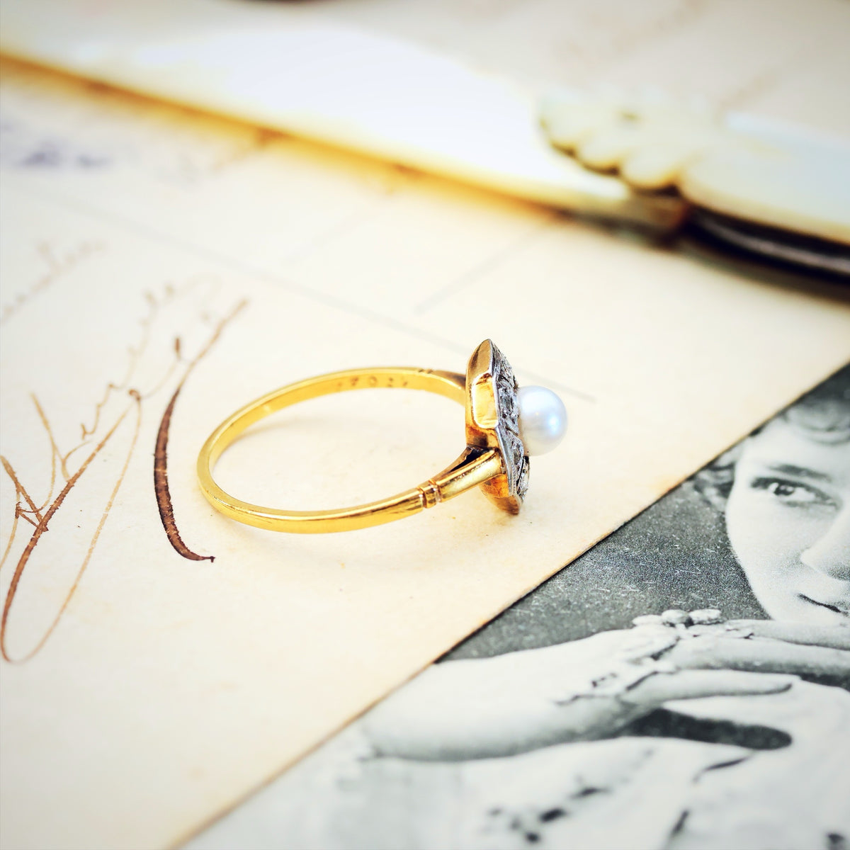 Dainty Vintage 1920's Pearl & Diamond Dress Ring