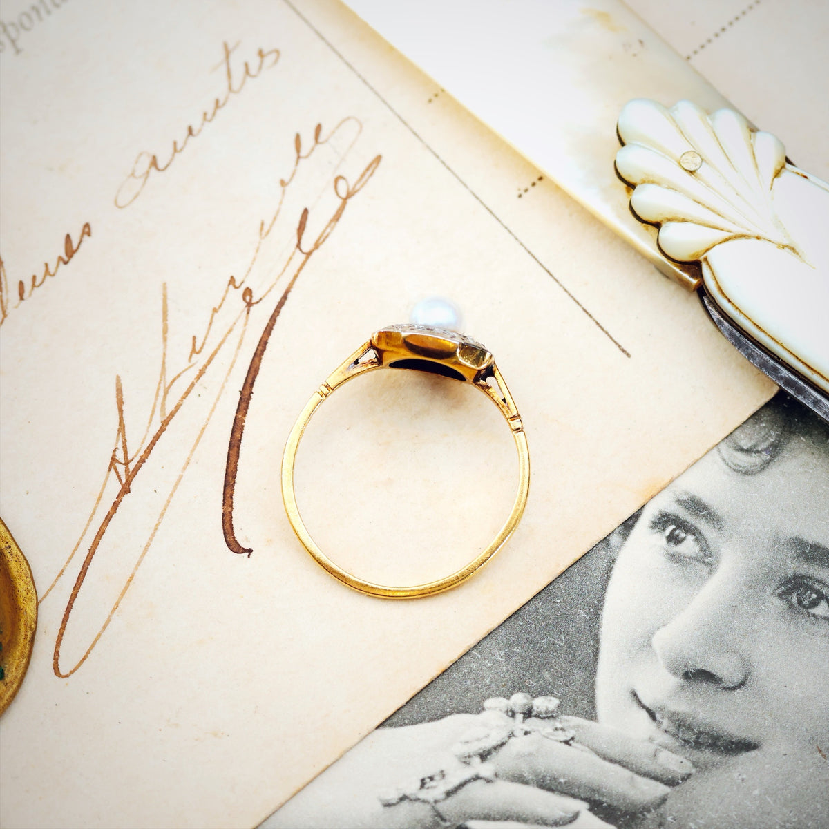 Dainty Vintage 1920's Pearl & Diamond Dress Ring