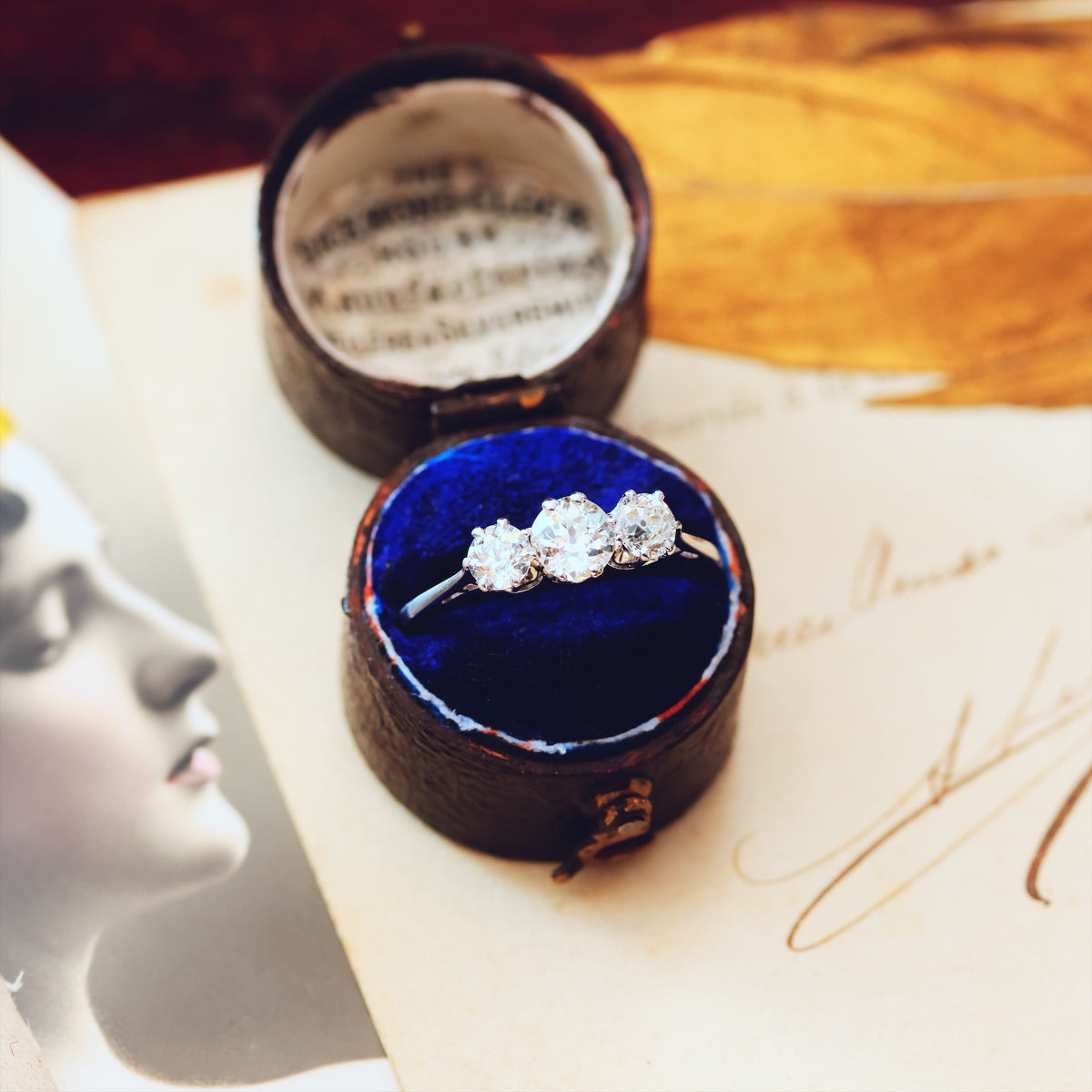Sublime Quality 1930's Platinum Diamond Trilogy Engagement Ring