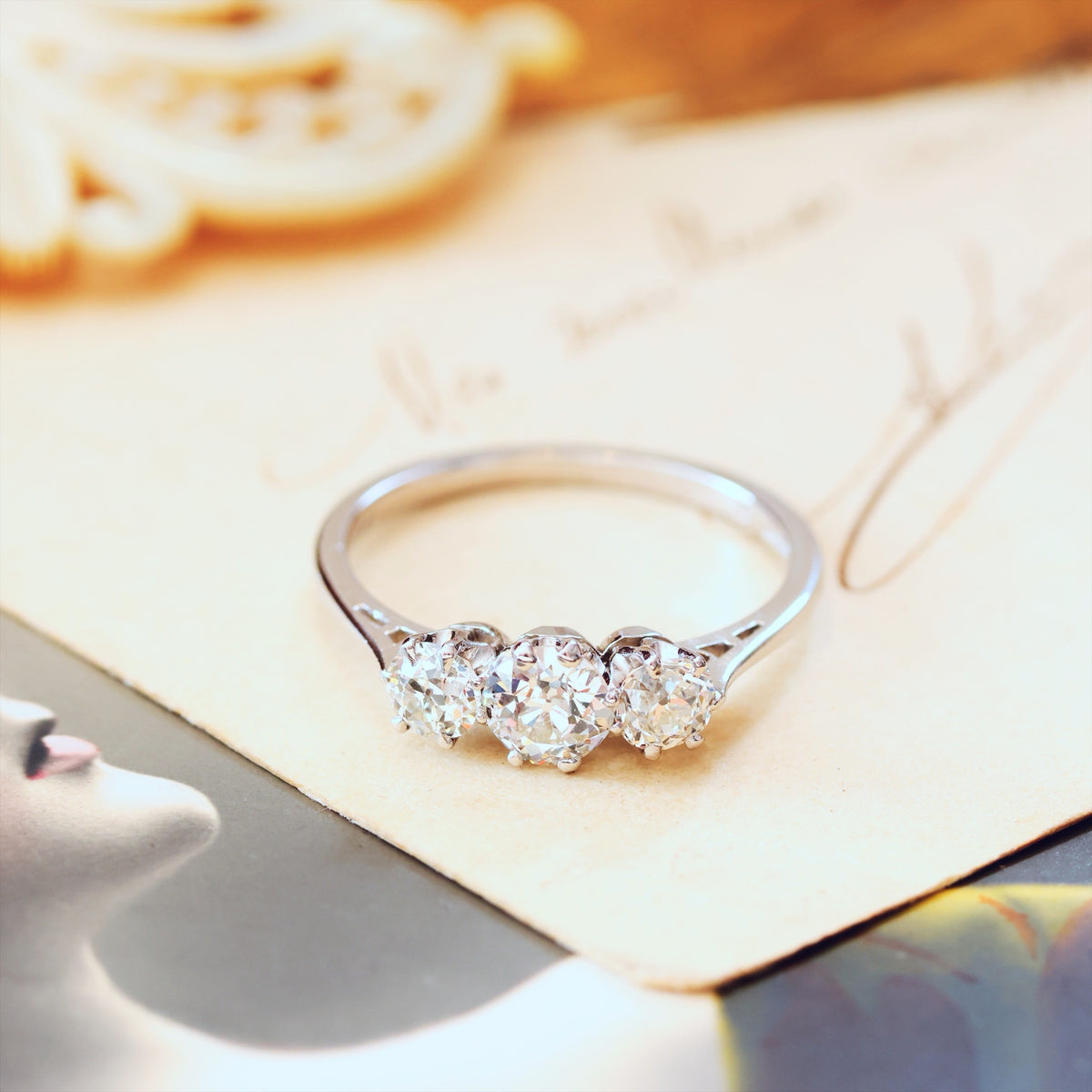Vintage 1930's Platinum Diamond Trilogy Engagement Ring