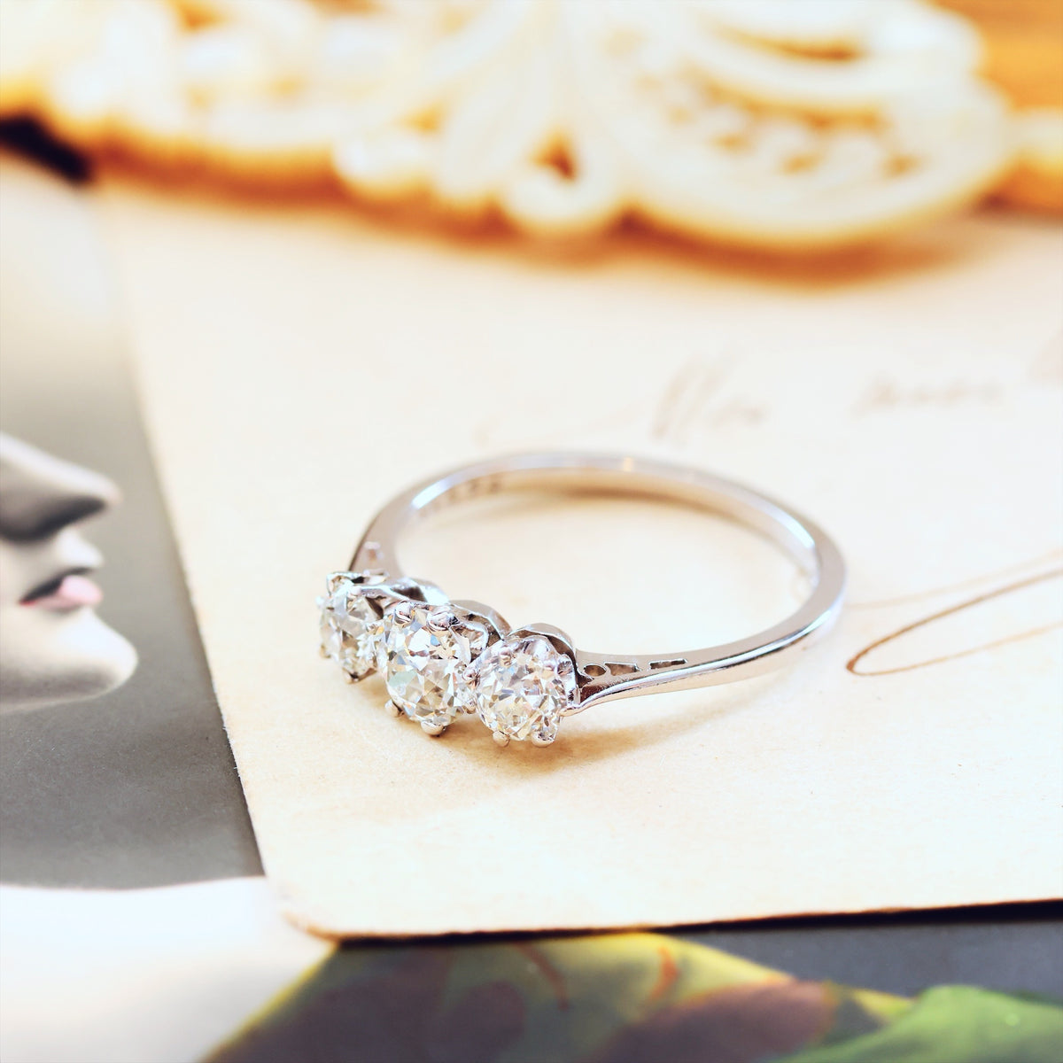 Sublime Quality 1930's Platinum Diamond Trilogy Engagement Ring