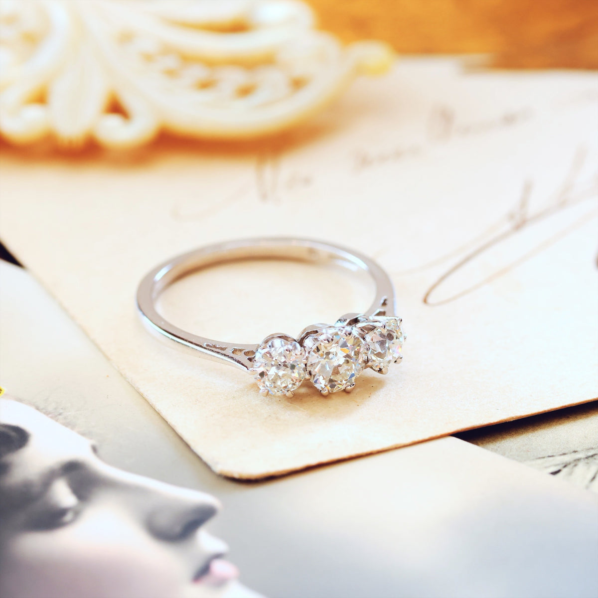 Sublime Quality 1930's Platinum Diamond Trilogy Engagement Ring