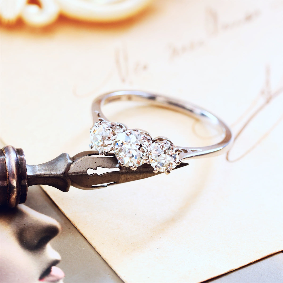Sublime Quality 1930's Platinum Diamond Trilogy Engagement Ring
