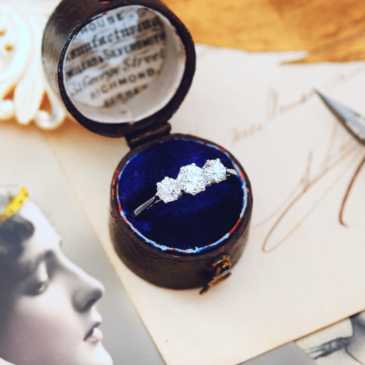 Sublime Quality 1930's Platinum Diamond Trilogy Engagement Ring