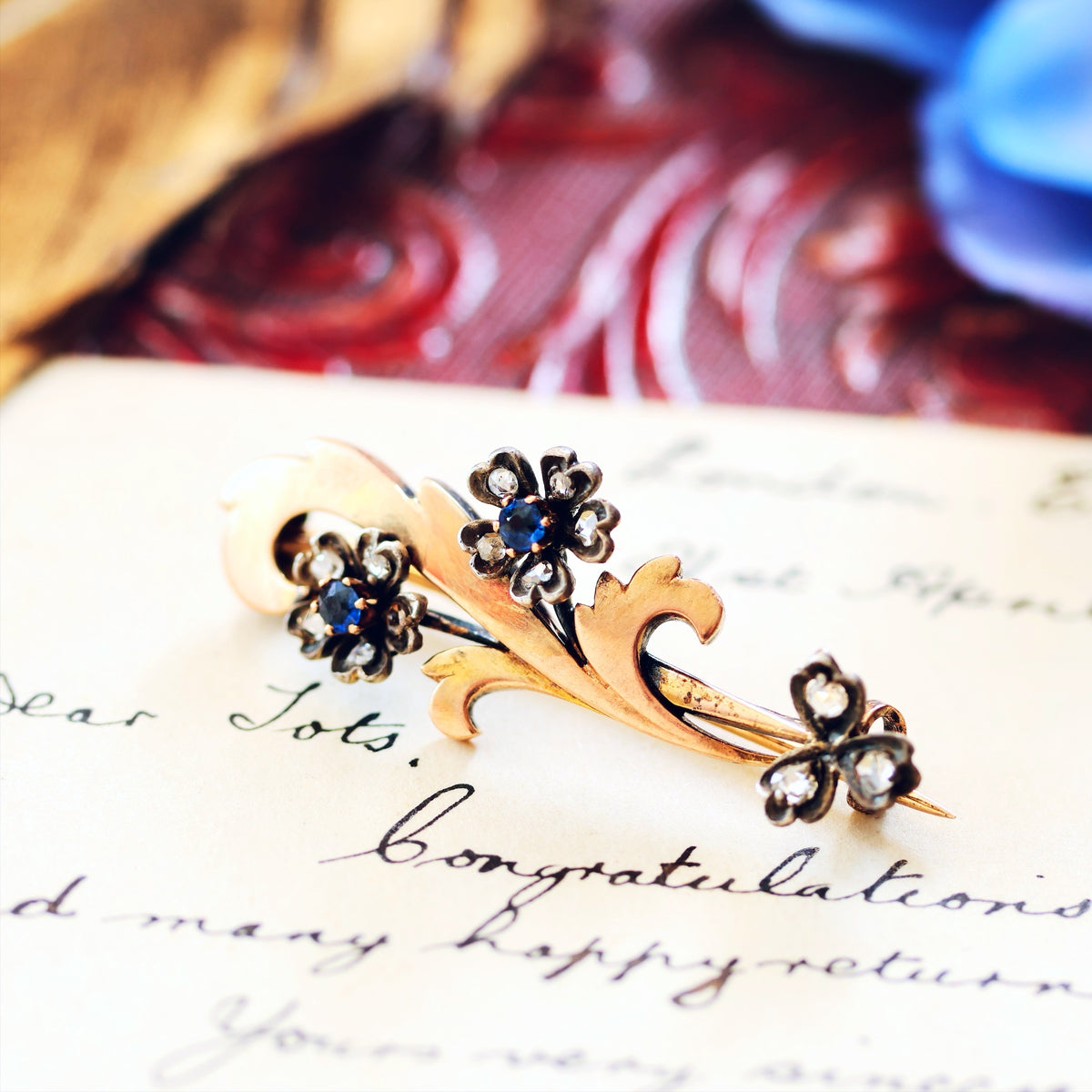 Vintage 1940's Diamond & Sapphire Garland Brooch