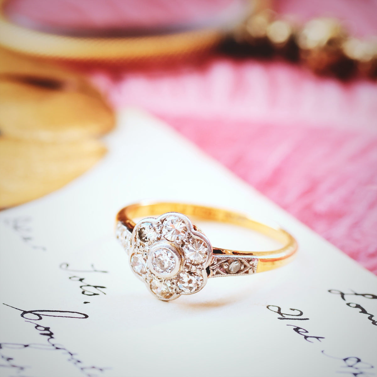 Vintage 1940's Diamond Daisy Engagement Ring