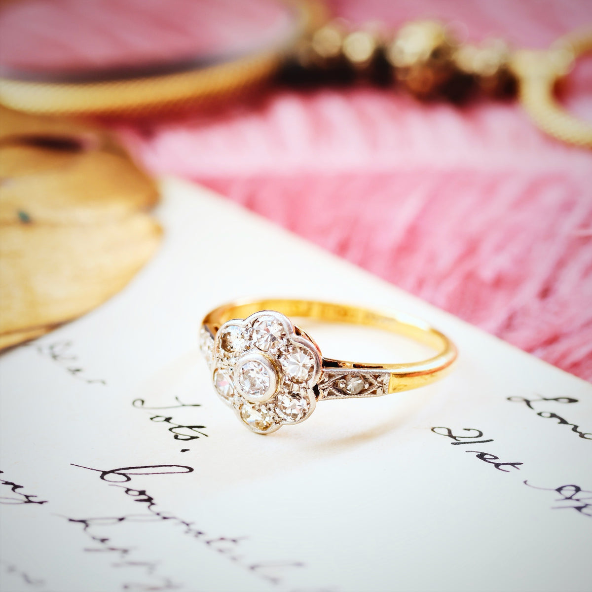 Vintage 1940's Diamond Daisy Engagement Ring