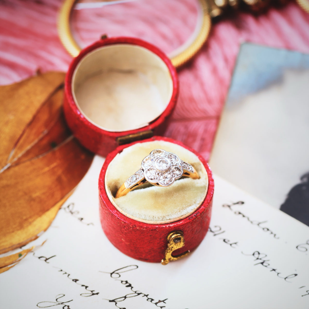Vintage 1940's Diamond Daisy Engagement Ring
