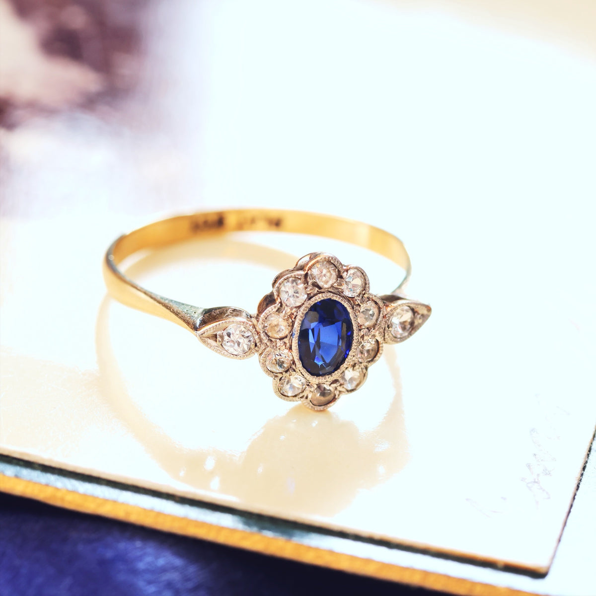Vintage 1940's Sapphire & Rock Crystal Cluster Ring