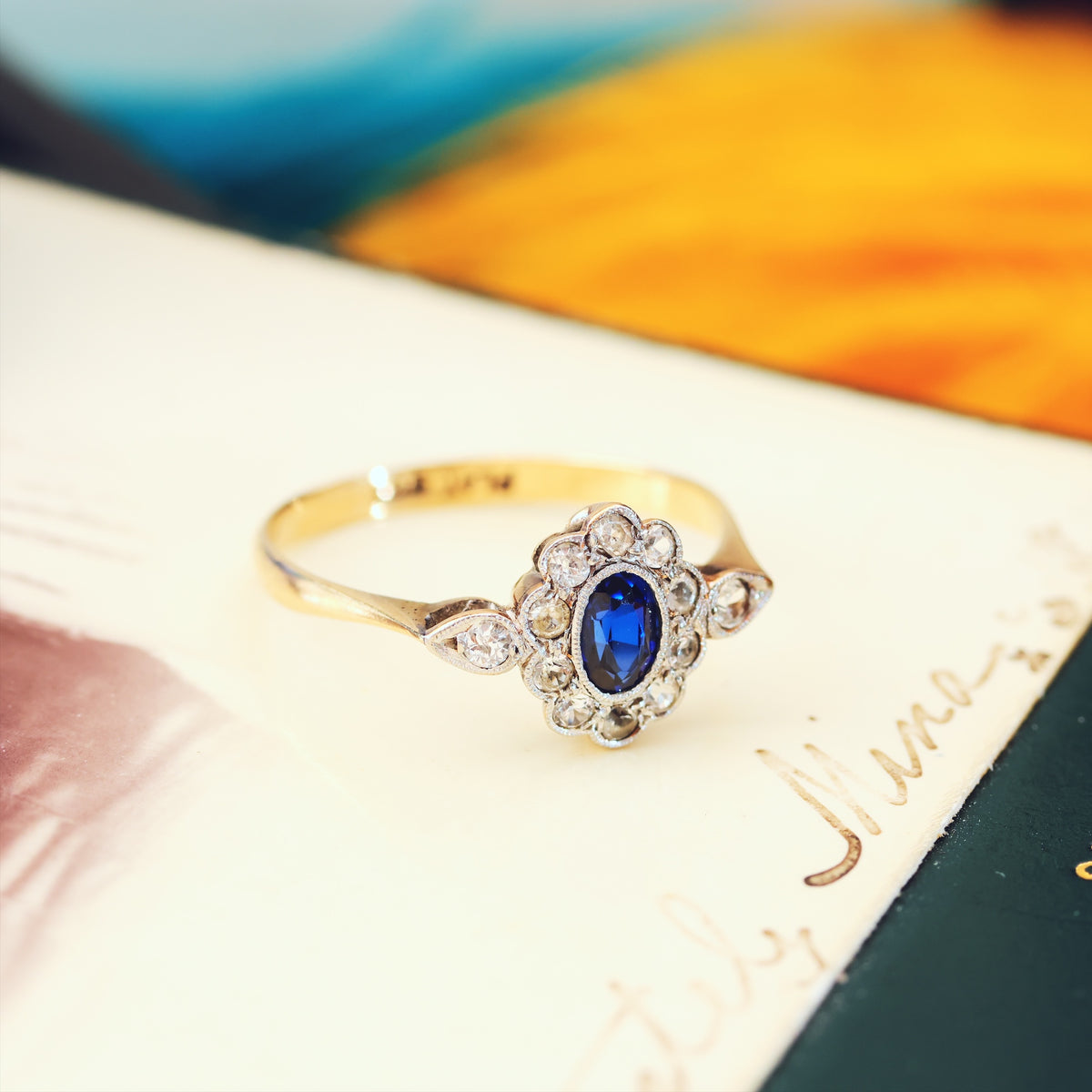 Vintage 1940's Sapphire & Rock Crystal Cluster Ring