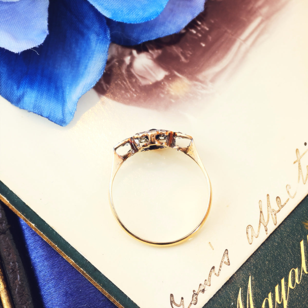 Vintage 1940's Sapphire & Rock Crystal Cluster Ring
