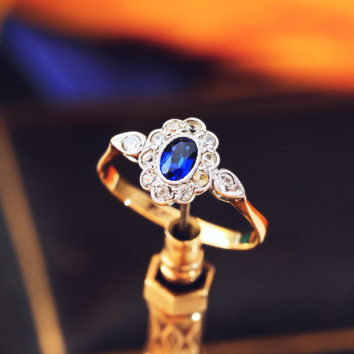 Vintage 1940's Sapphire & Rock Crystal Cluster Ring