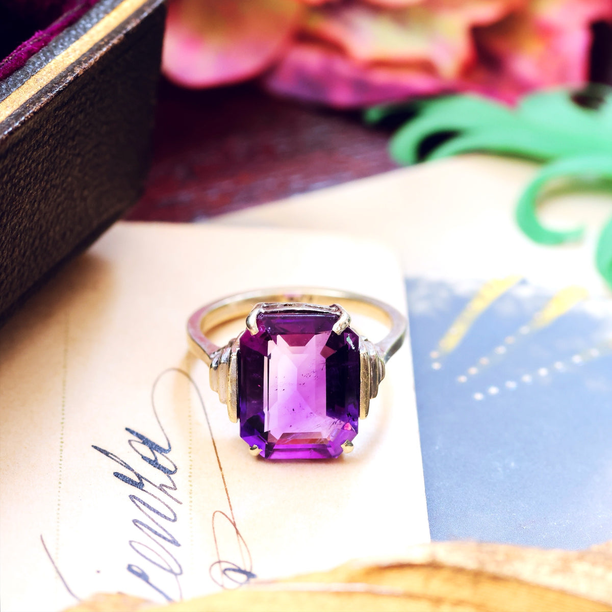 Vintage 1950's Art Deco Amethyst Dress Ring