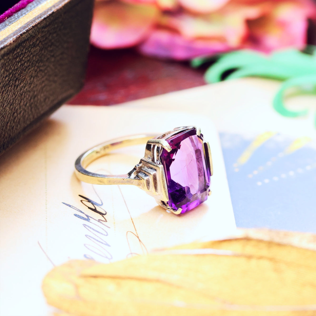 Vintage 1950's Art Deco Amethyst Dress Ring