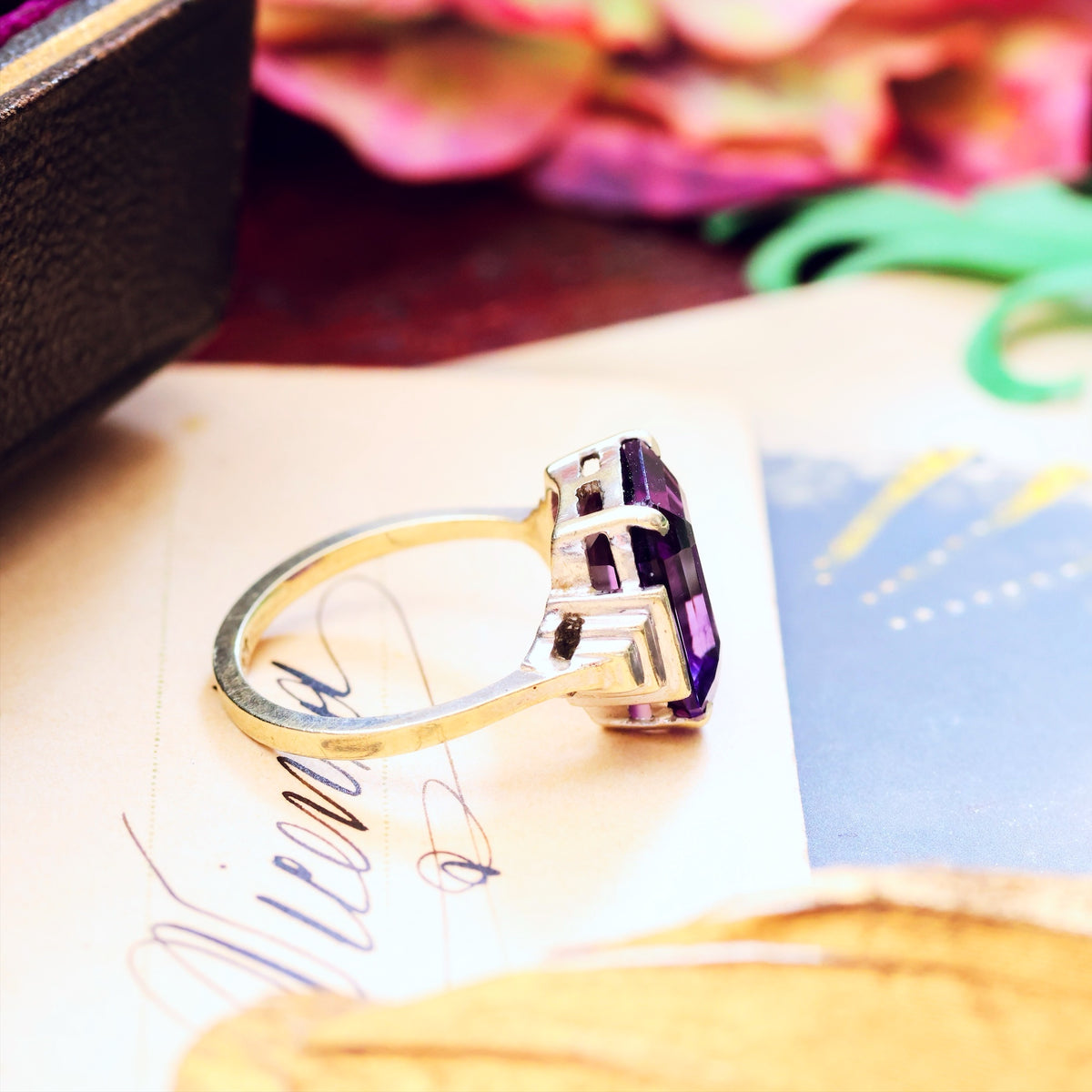 Vintage 1950's Art Deco Amethyst Dress Ring