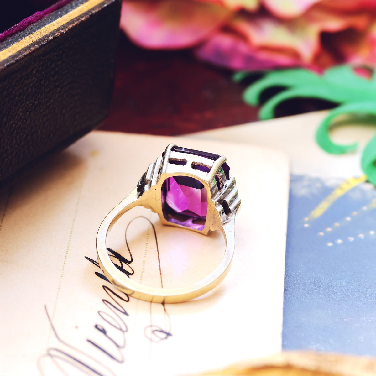 Vintage 1950's Art Deco Amethyst Dress Ring