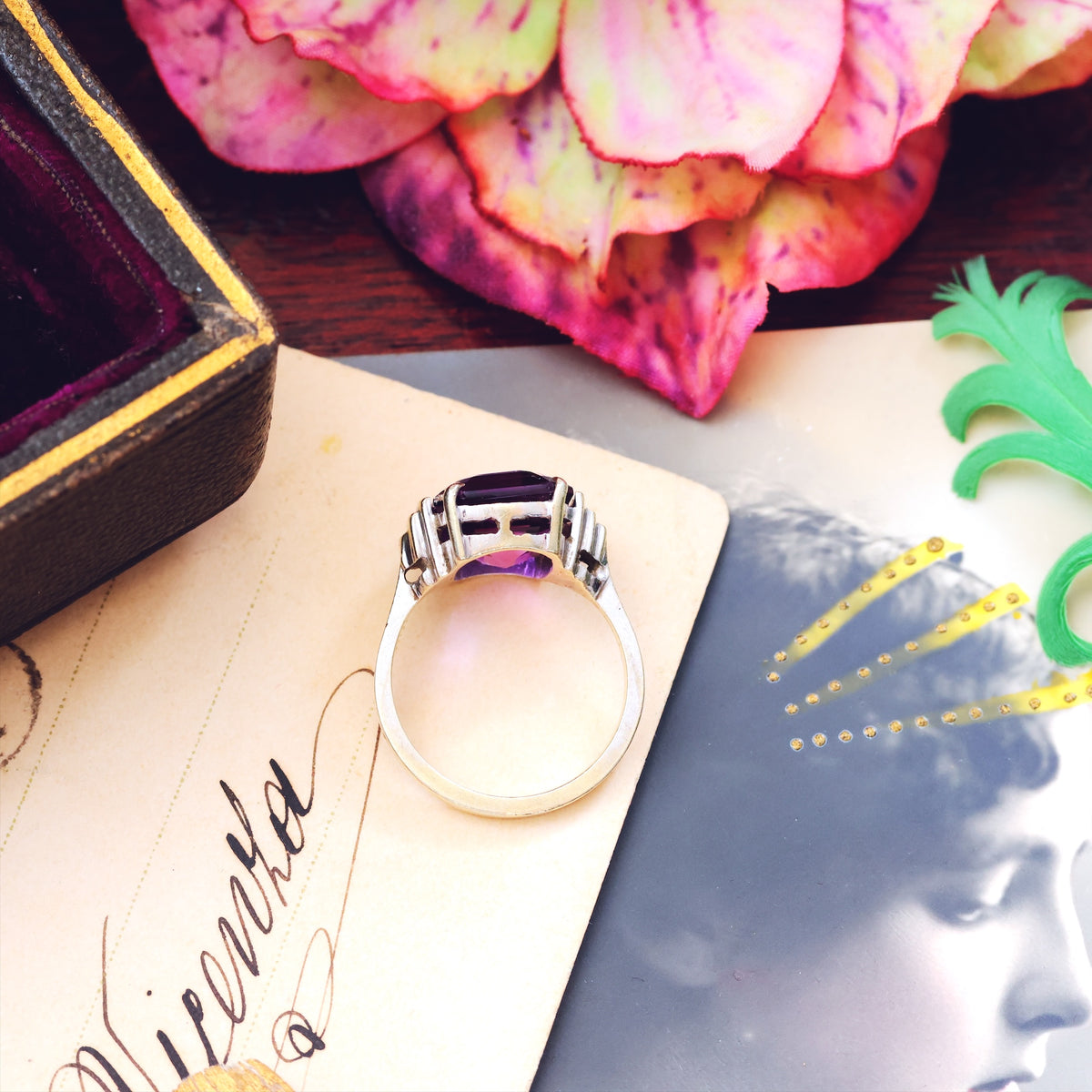Vintage 1950's Art Deco Amethyst Dress Ring