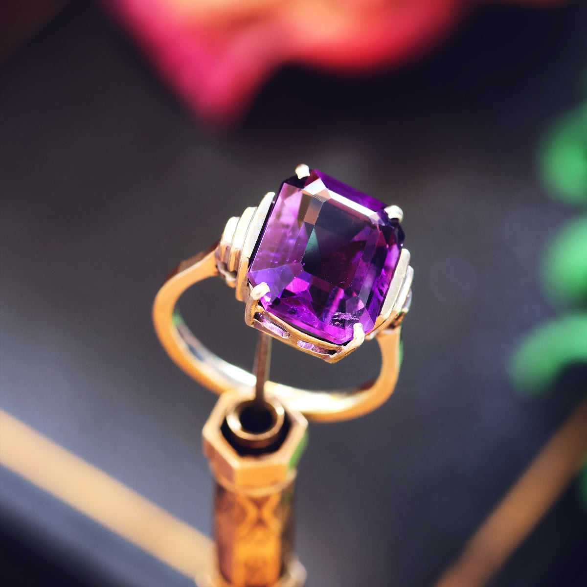 Vintage 1950's Art Deco Amethyst Dress Ring