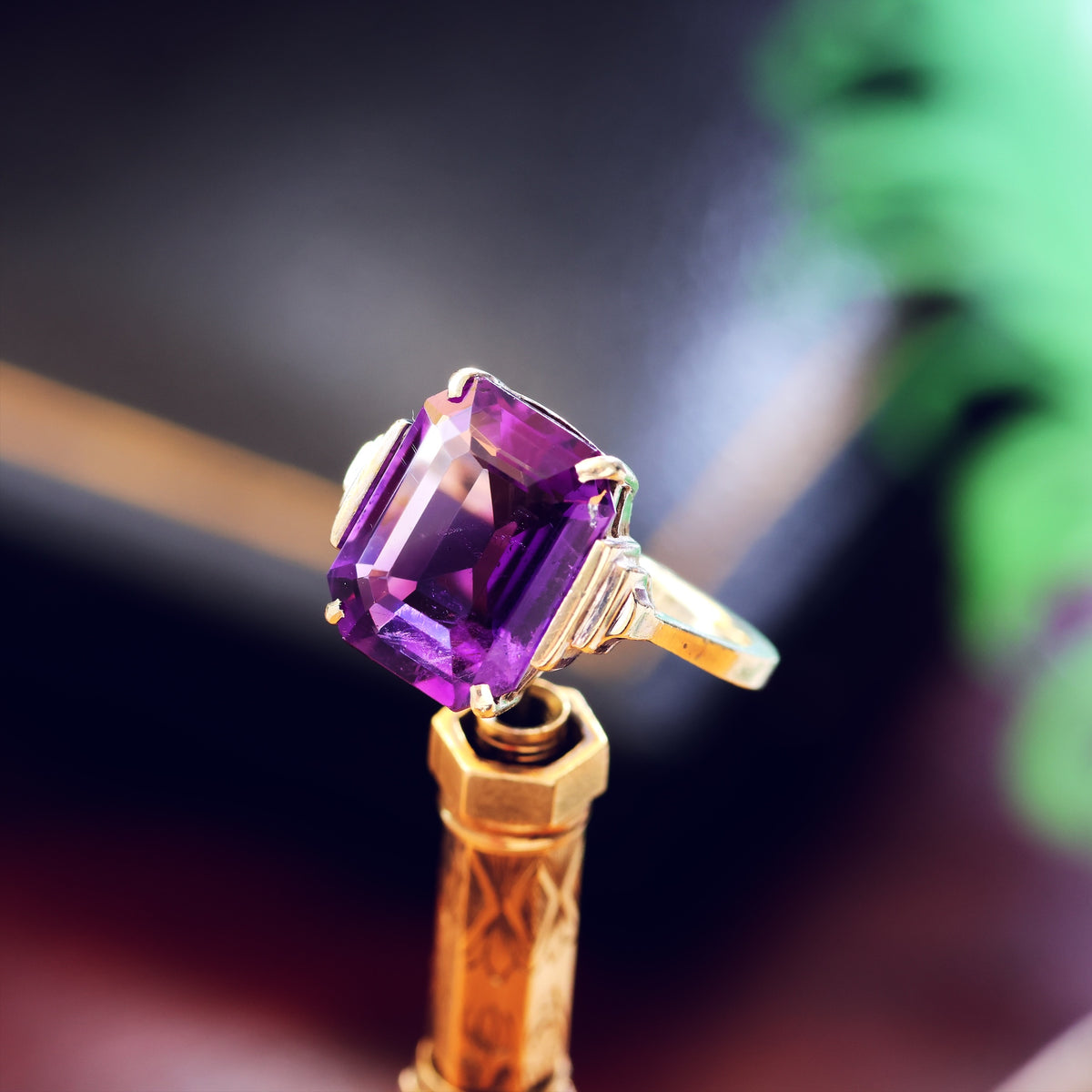 Vintage 1950's Art Deco Amethyst Dress Ring