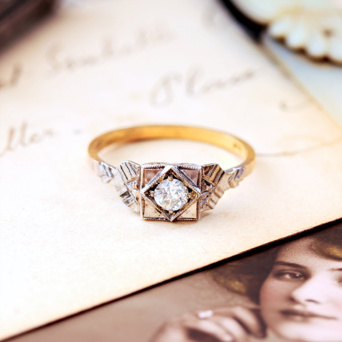 Vintage 1950's Art Deco Diamond Solitaire Engagement Ring