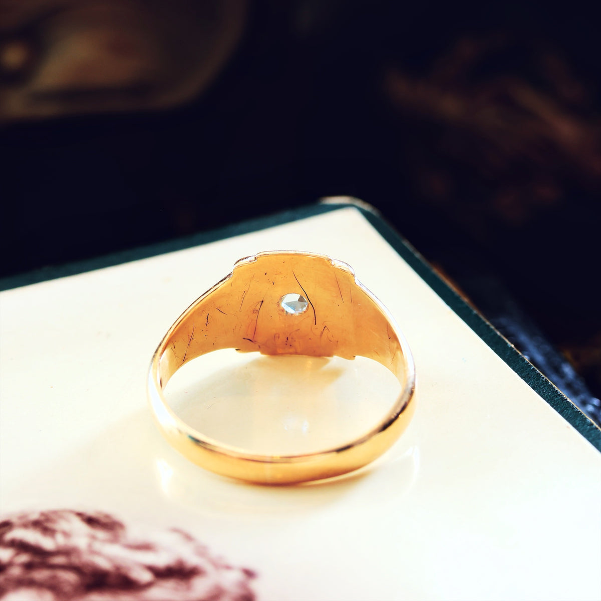 Vintage 1957 9ct Gold Men's Star Set Diamond Signet Ring