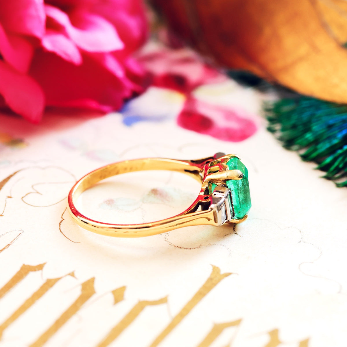 Vintage 1960's Deco Emerald & Diamond Cocktail Ring