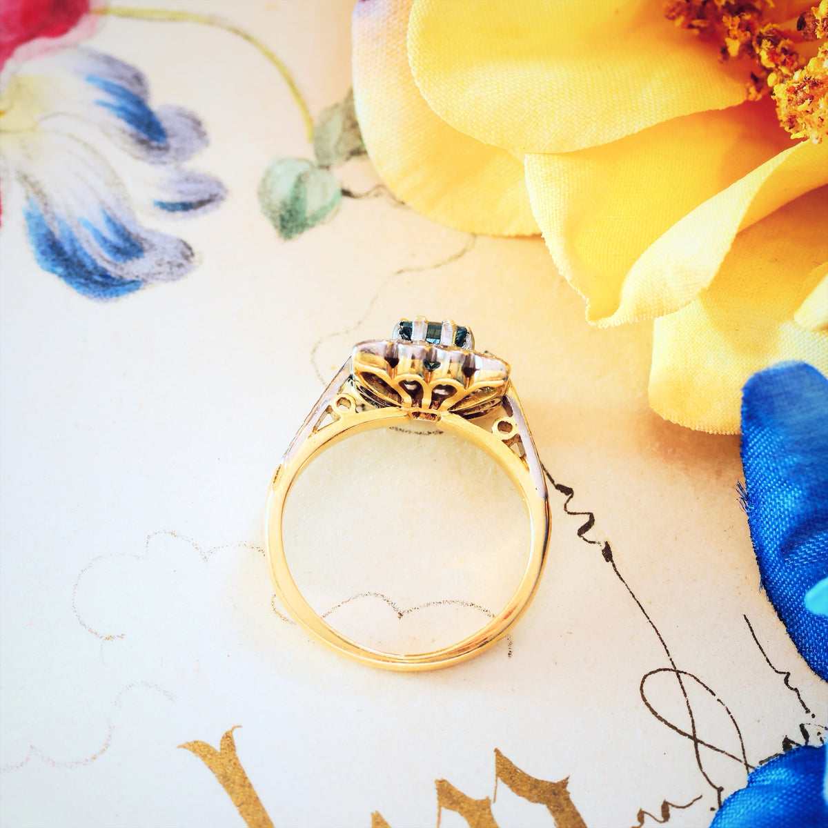 Fancy 1970's Floriate Sapphire & Diamond Dress Ring