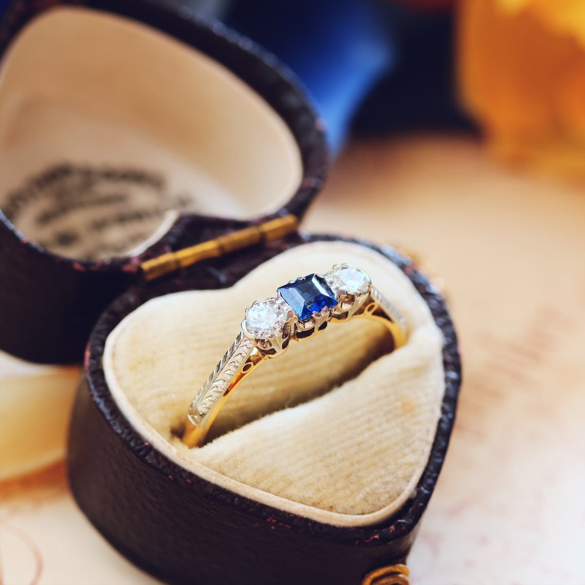 Vintage 1970's Sapphire & Diamond Trilogy Engagement Ring
