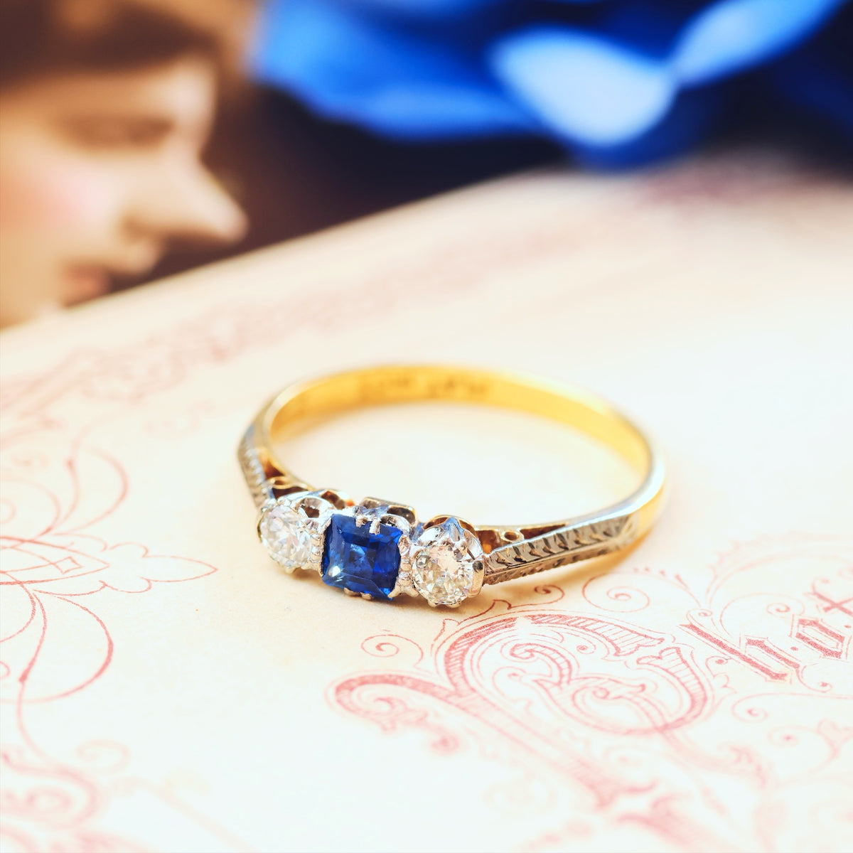 Vintage 1970's Sapphire & Diamond Trilogy Engagement Ring