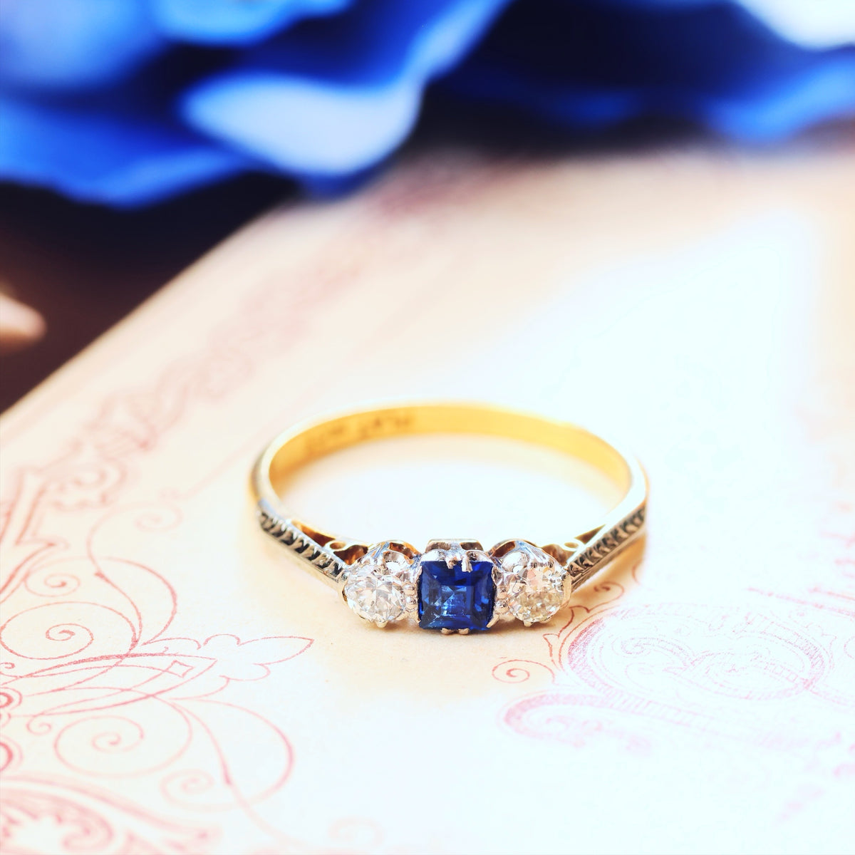 Vintage 1970's Sapphire & Diamond Trilogy Engagement Ring