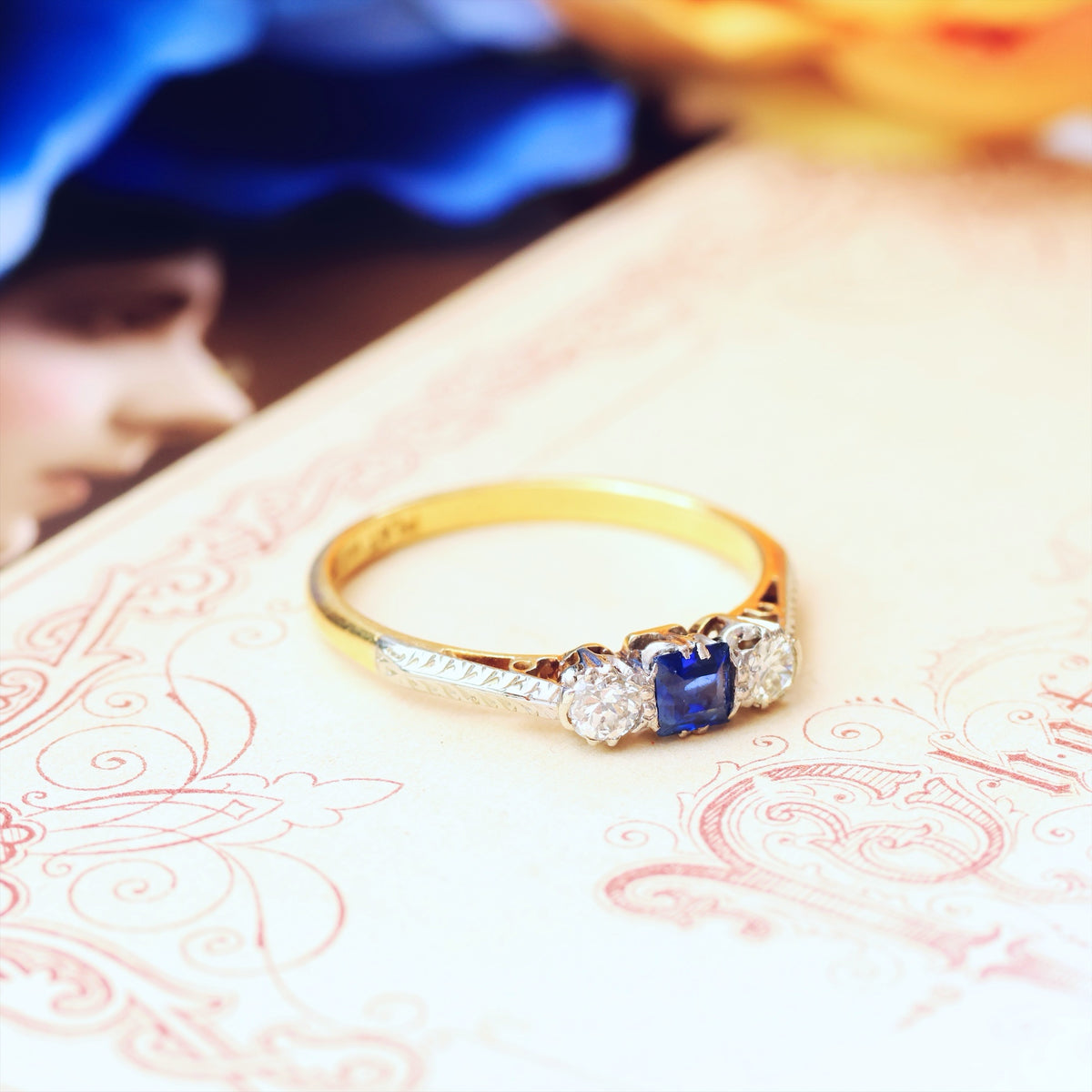 Vintage 1970's Sapphire & Diamond Trilogy Engagement Ring