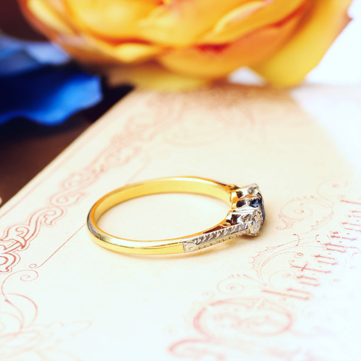 Vintage 1970's Sapphire & Diamond Trilogy Engagement Ring
