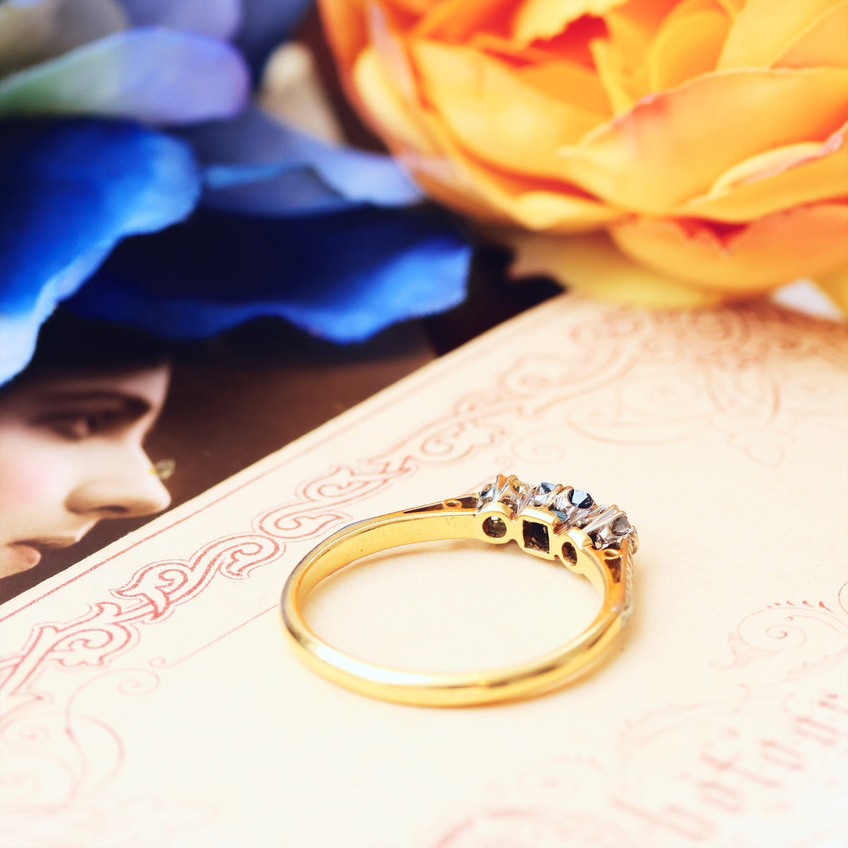 Vintage 1970's Sapphire & Diamond Trilogy Engagement Ring