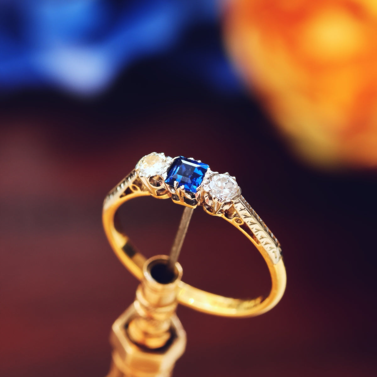 Vintage 1970's Sapphire & Diamond Trilogy Engagement Ring