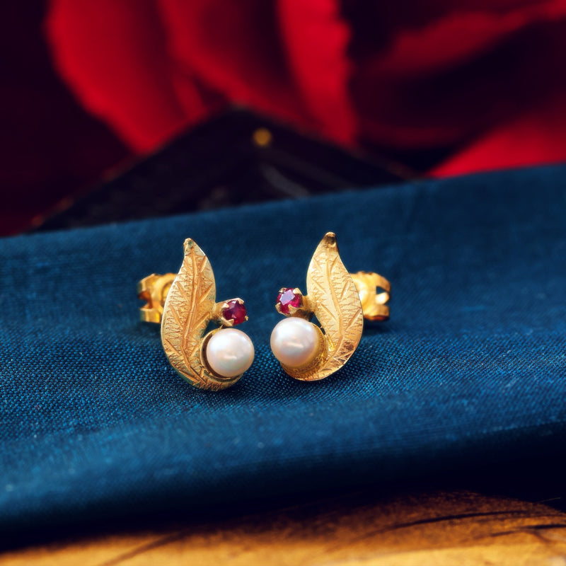 Vintage 1980's Ruby & Pearl Earrings