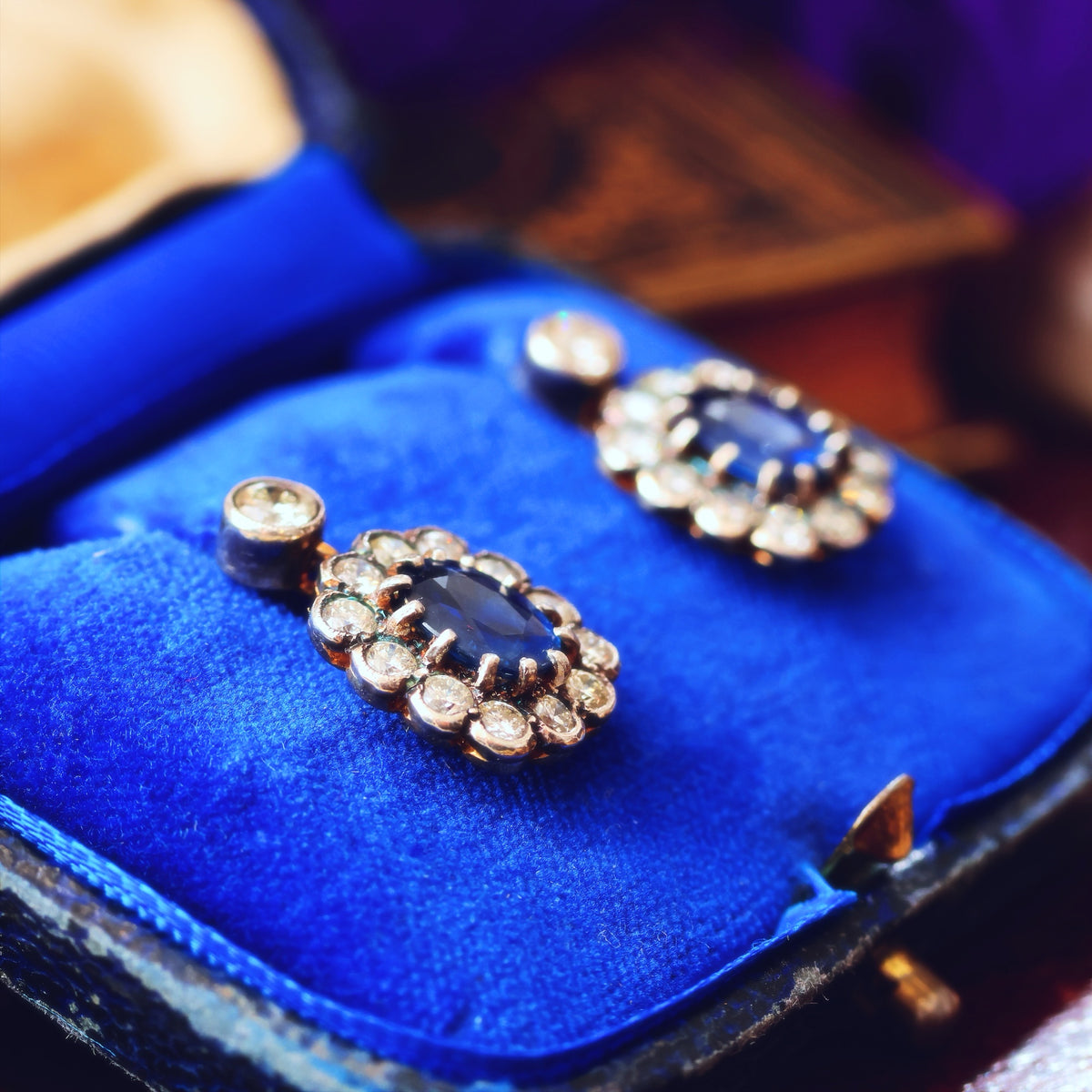 Sensational! Vintage 1980's Sapphire & Diamond Cocktail Earrings
