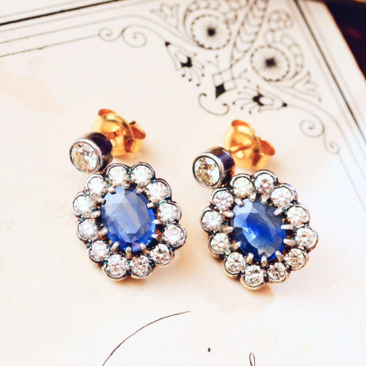 Sensational! Vintage 1980's Sapphire & Diamond Cocktail Earrings