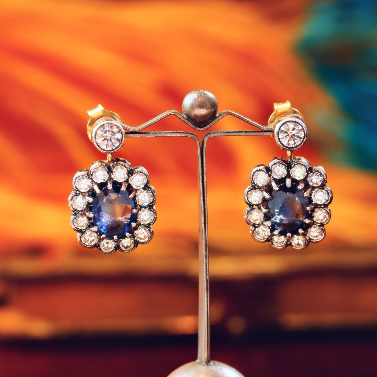 Sensational! Vintage 1980's Sapphire & Diamond Cocktail Earrings
