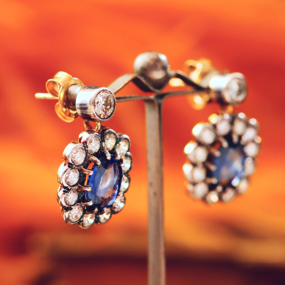 Sensational! Vintage 1980's Sapphire & Diamond Cocktail Earrings