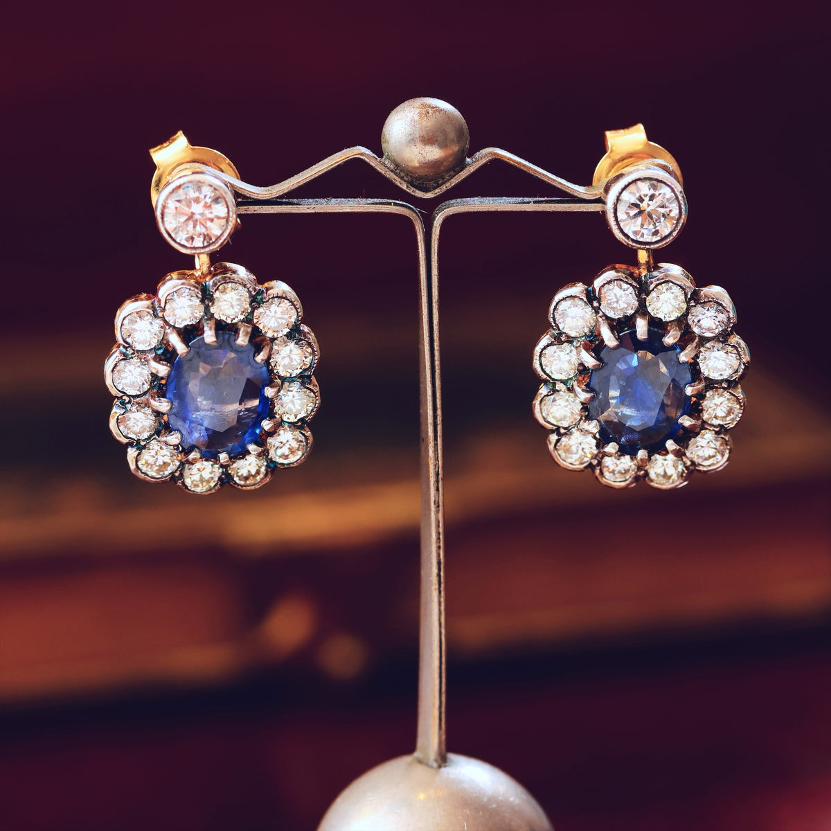 Vintage 1980's Sapphire & Diamond Cocktail Earrings