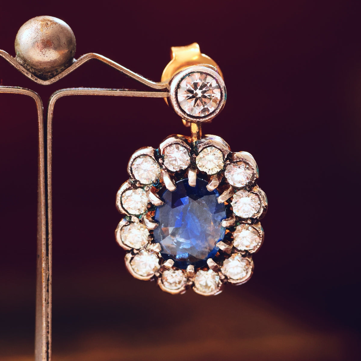 Sensational! Vintage 1980's Sapphire & Diamond Cocktail Earrings