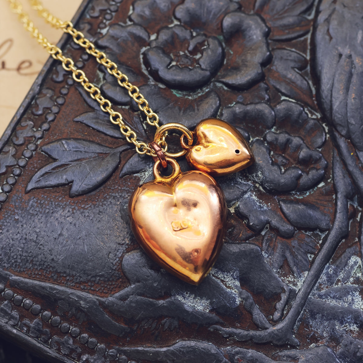 Twin Hearts! 9ct Gold Puffy Heart Pendant