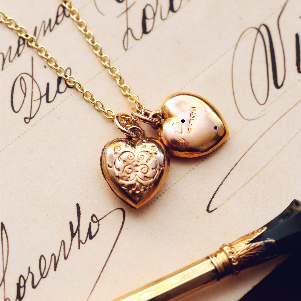 9ct Gold Puffy Hearts Pendant