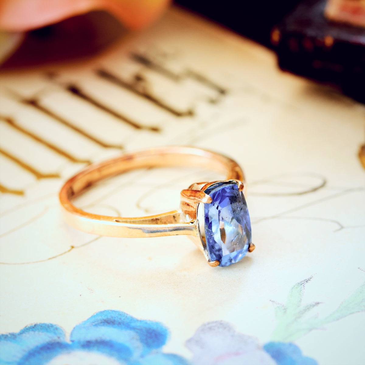 Vintage Hand Cut Sapphire Engagement Ring