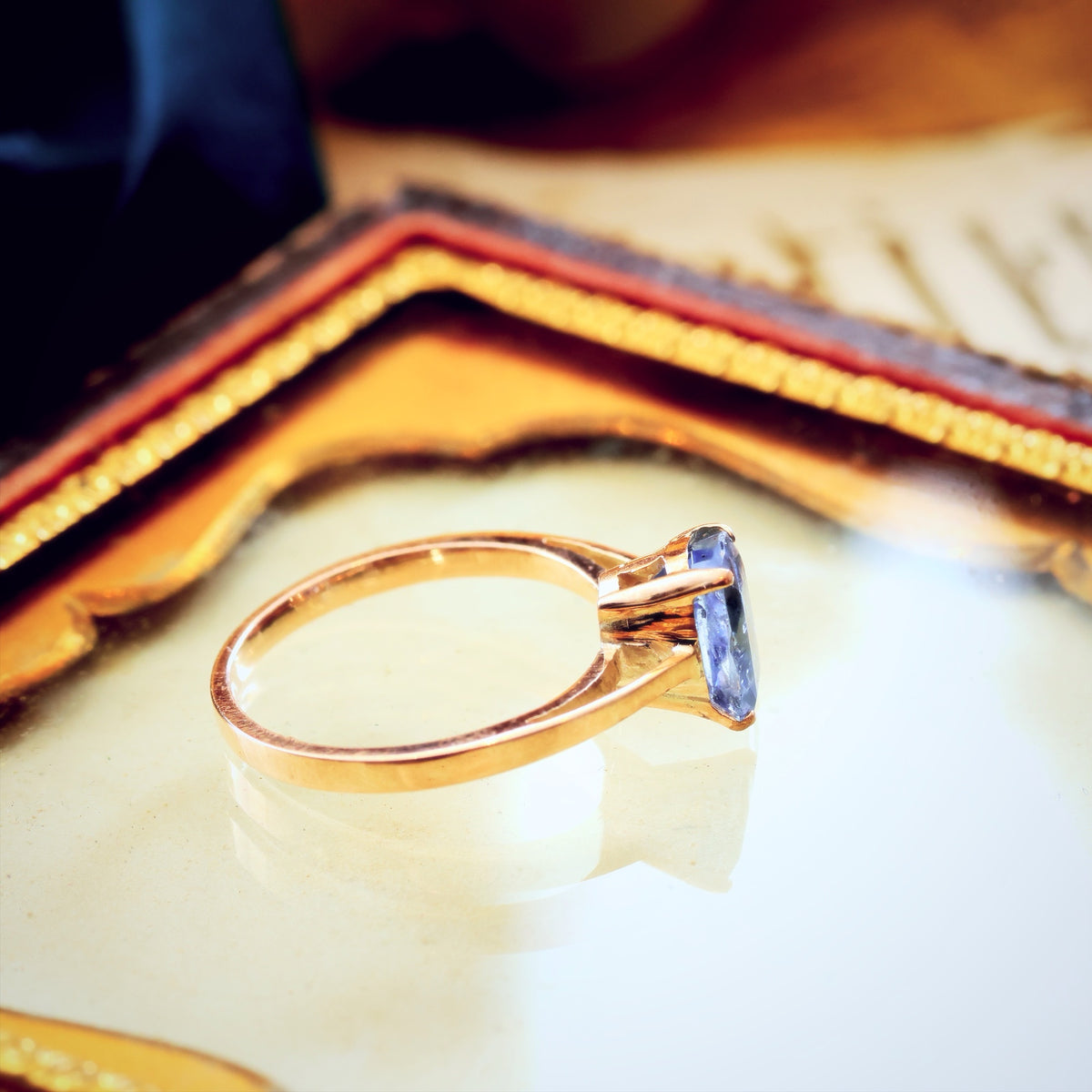 Vintage Hand Cut Sapphire Engagement Ring