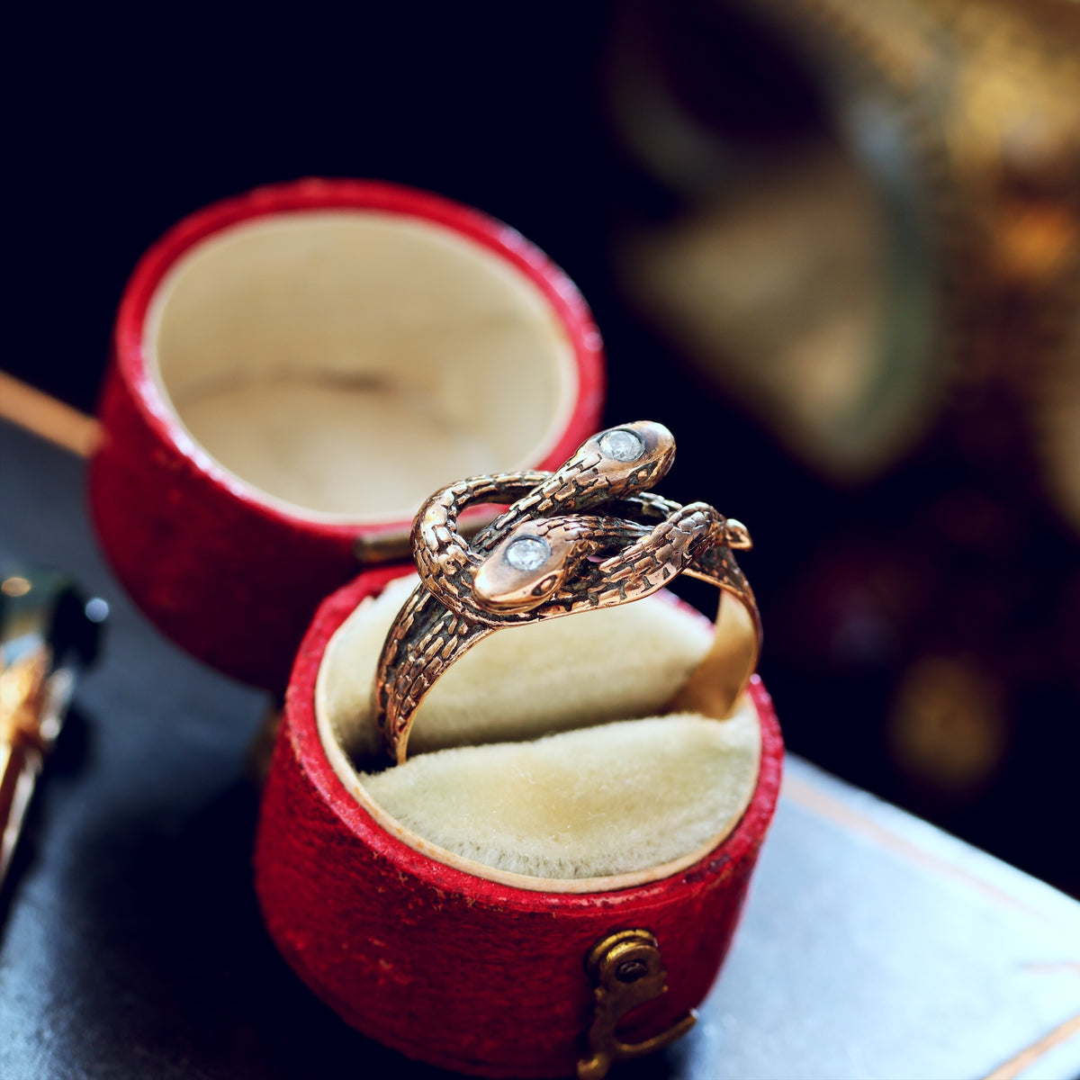 Vintage Rose Gold Diamond Snakes Ring