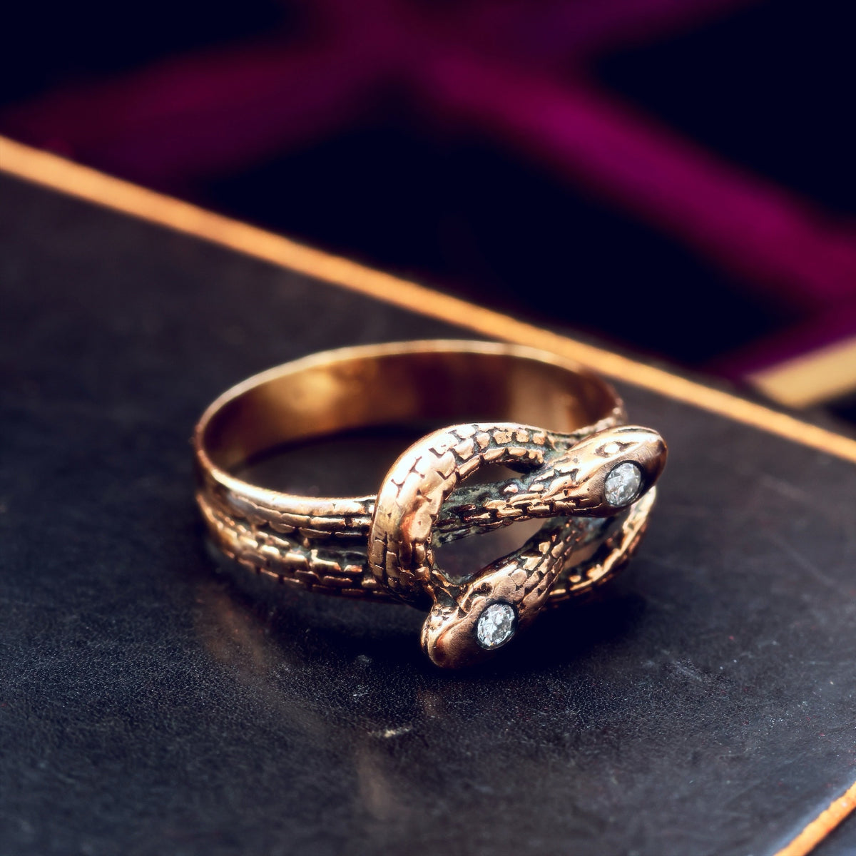 Vintage Rose Gold Diamond Snakes Ring